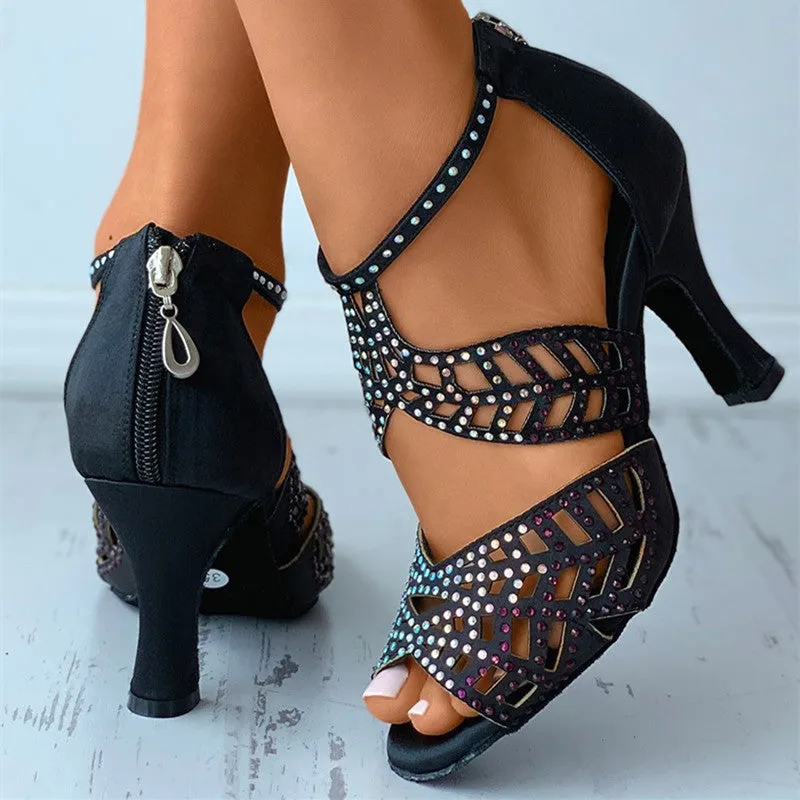 Sexy rhinestone peep toe kitten heels sandals ballroom party sandals