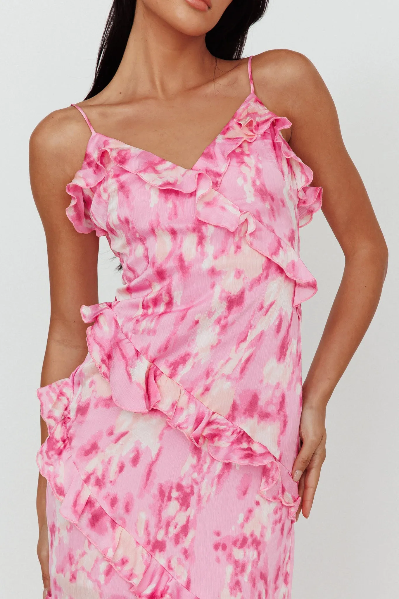 Silvana Frill Trim Midi Dress Print Pink