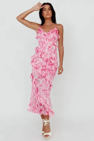 Silvana Frill Trim Midi Dress Print Pink