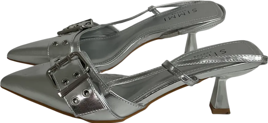 Simmi London Dala Pointed Kitten Heel Sling Backs With Eyelet Buckle Detail In Silver Metallic UK 5 EU 38 👠