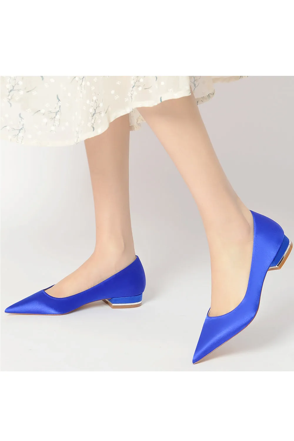 Simple Pointed Toe Satin Low Heels