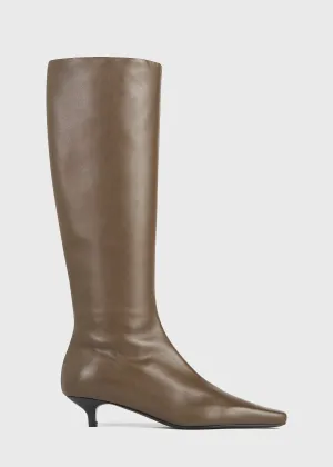 Slim leather knee-high boots ash