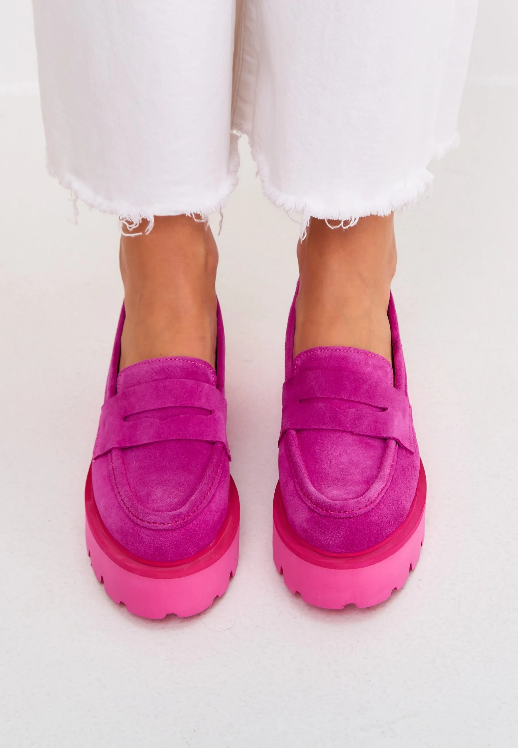 Slip-on Suede Loafers - Fuchsia