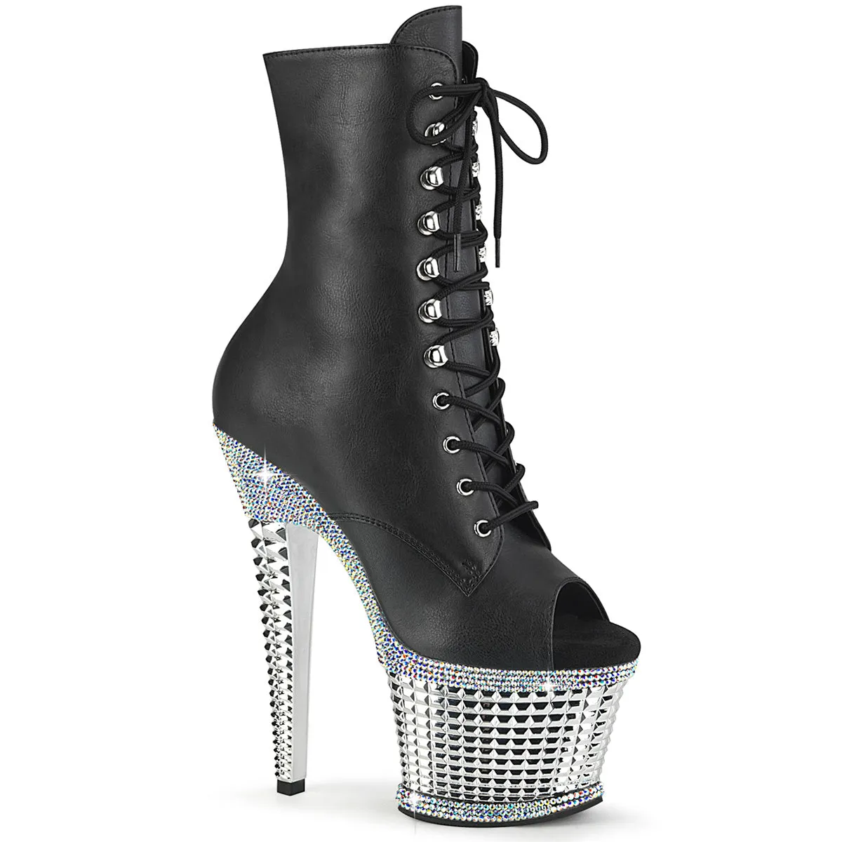 Spectator-1021RS Black Faux Leather/Silver RS-Chrome, 7" Heels