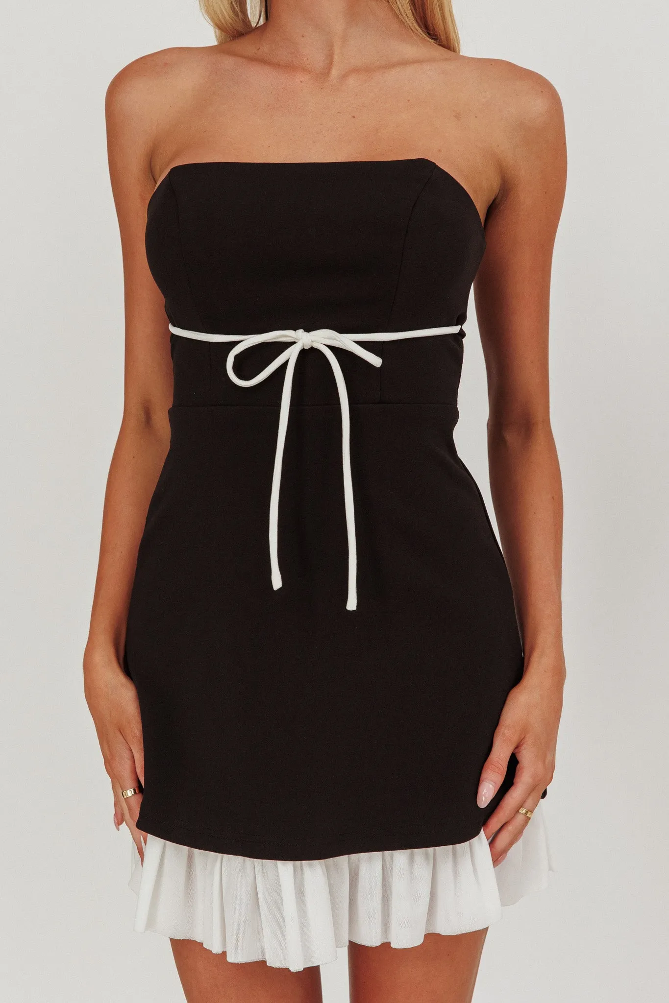 Statement Strapless String Tie Mini Dress Black