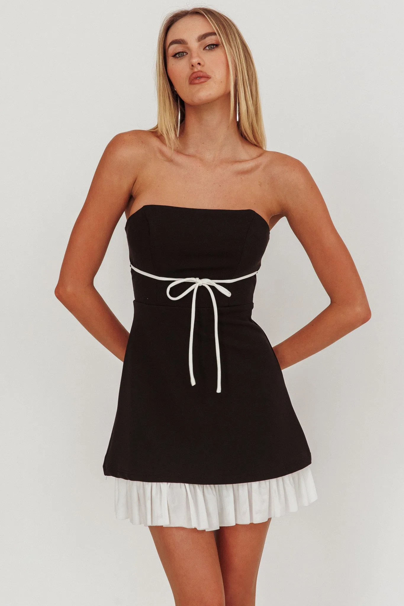 Statement Strapless String Tie Mini Dress Black