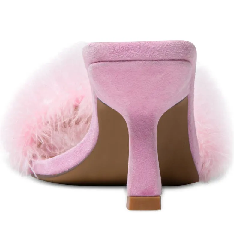 Steve Madden Karoo Suede Feather Mules Slides Sandals Heels - Pink