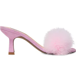 Steve Madden Karoo Suede Feather Mules Slides Sandals Heels - Pink