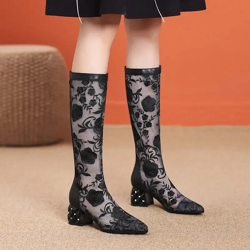 Stocking Feet- the Illusion Lace Low Heel Boot 2 Colors