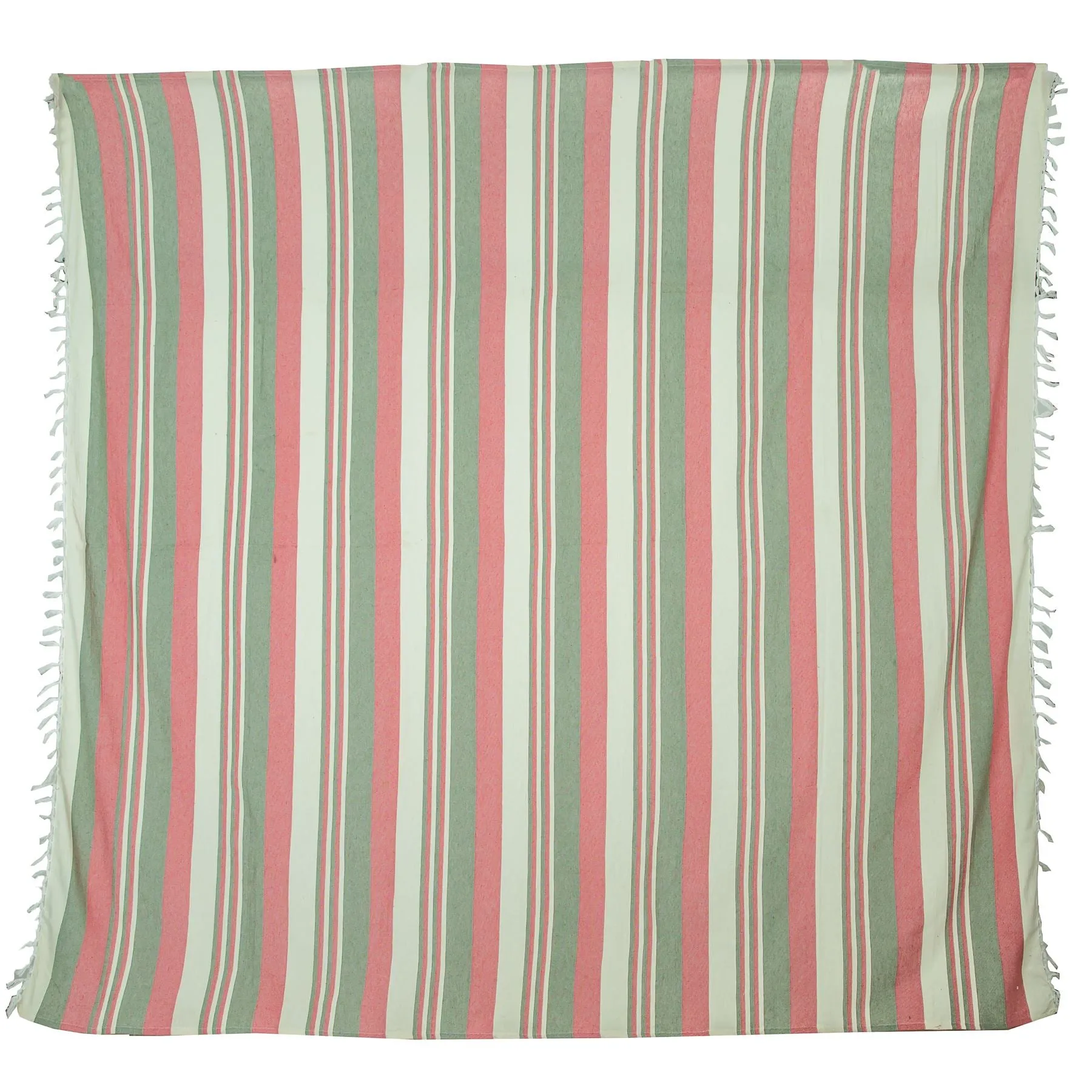 Striped Cotton Blanket With Tassel Edging - Blush Grey