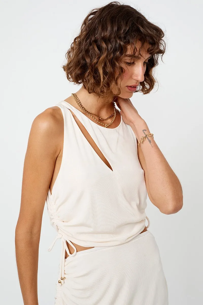 Suboo The Liz Rouched Midi Tank Dress - Cream