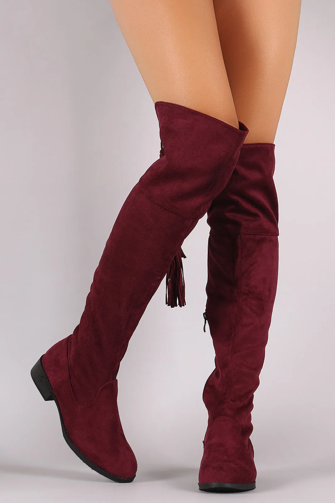 Suede Back Tassel Corset Lace Up Riding Boots