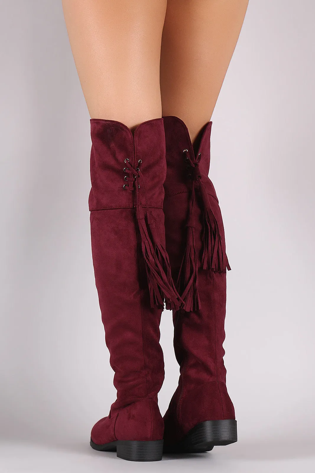 Suede Back Tassel Corset Lace Up Riding Boots