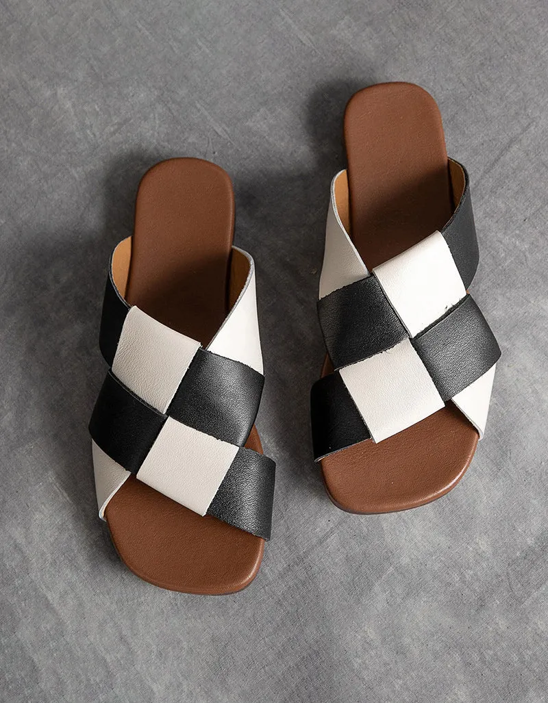 Summer Leather Soft Sole Woven Slippers