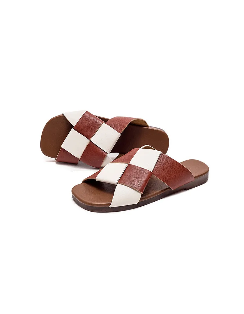 Summer Leather Soft Sole Woven Slippers