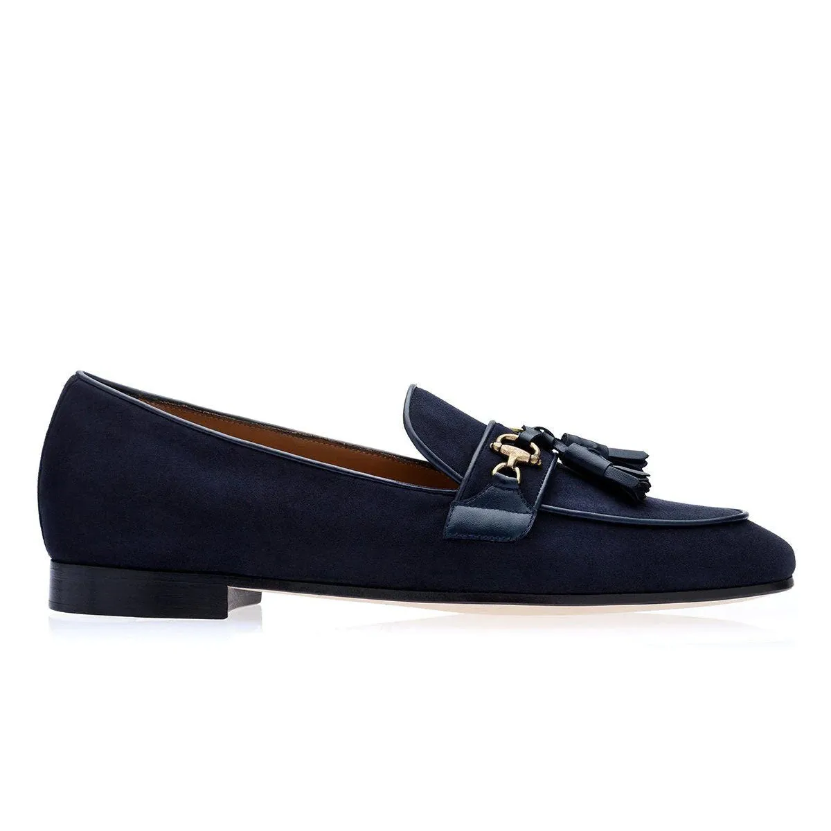 SUPERGLAMOUROUS Bruno Velukid Men's Shoes Navy Suede Leather Tassel Loafers (SPGMS1061)