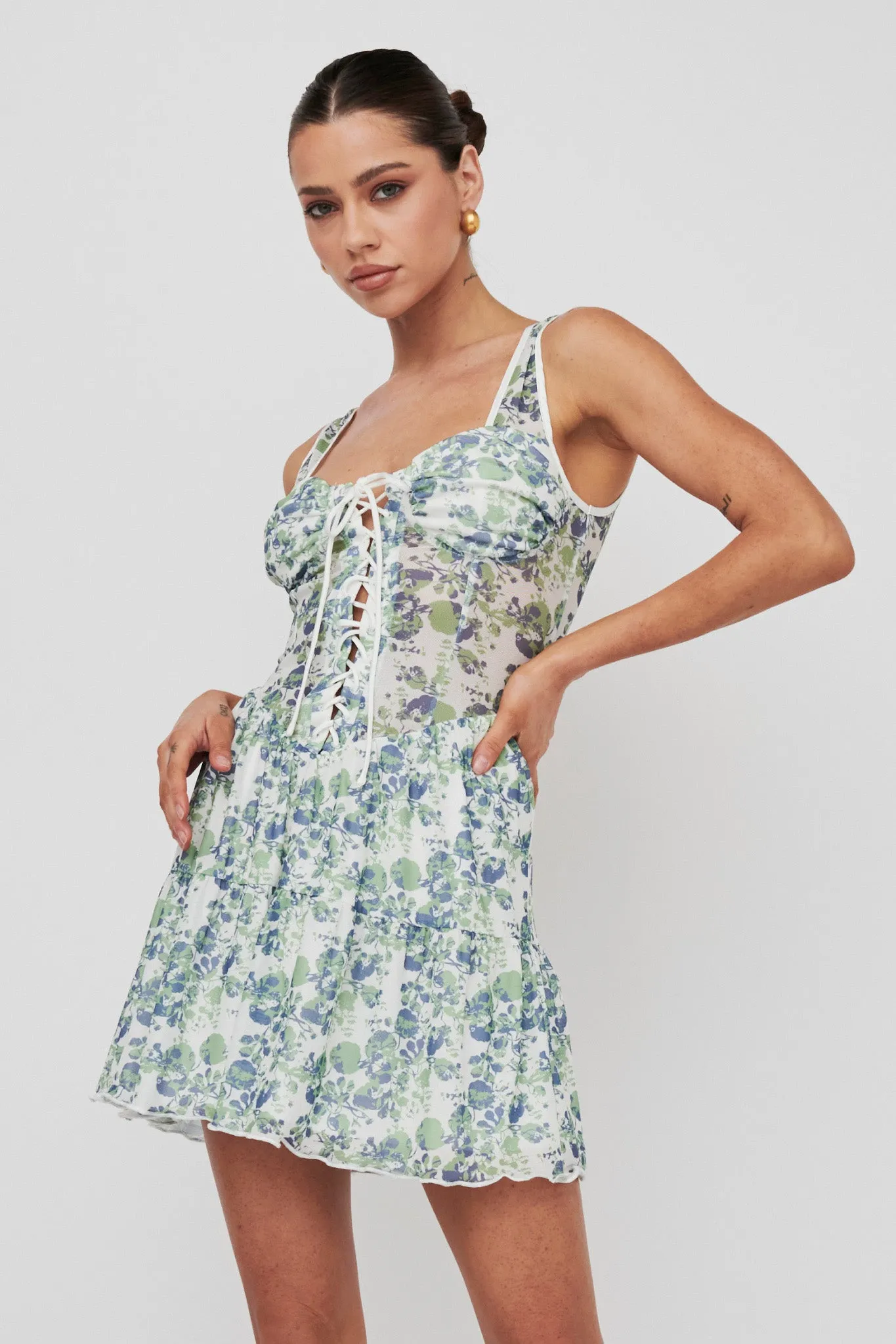 Sweet Nostalgia Laced Bodice Mini Dress Off-White