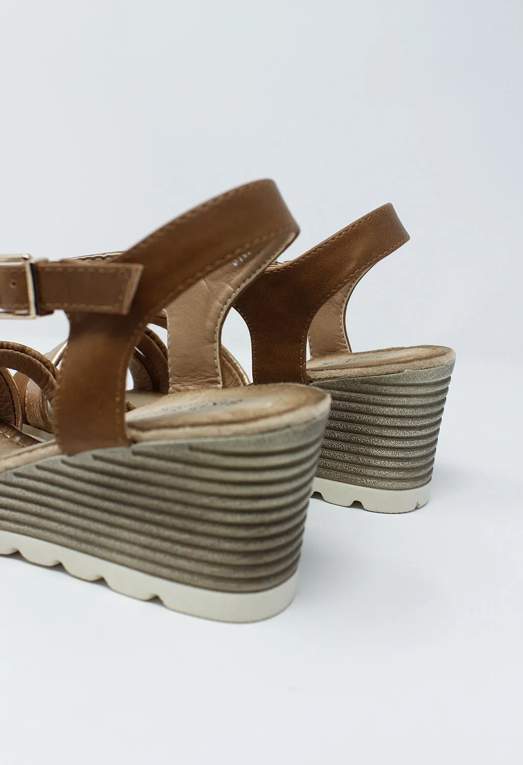 Tan Mid Wedge Cross Over Strap Sandal