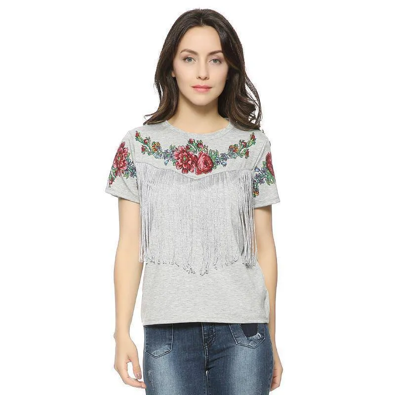 Tassel Embroidery Tshirt with movement