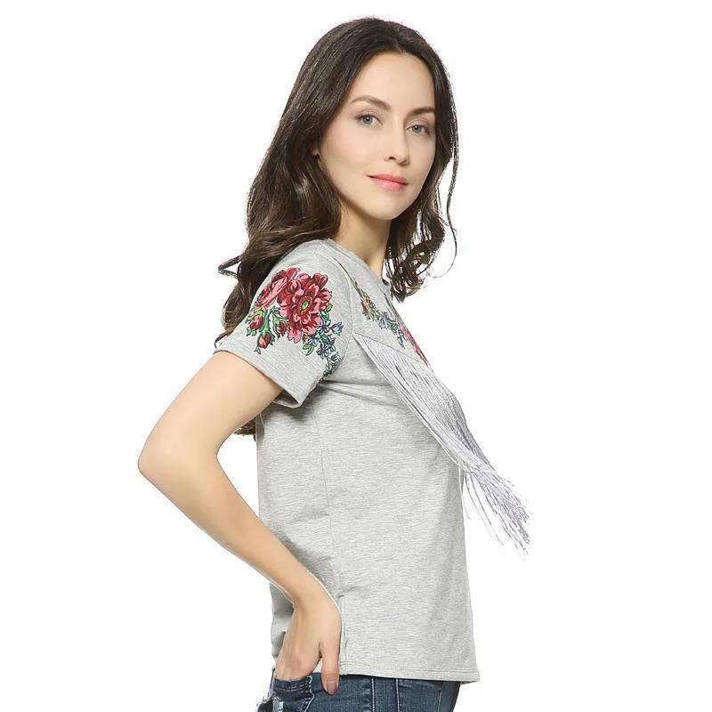 Tassel Embroidery Tshirt with movement