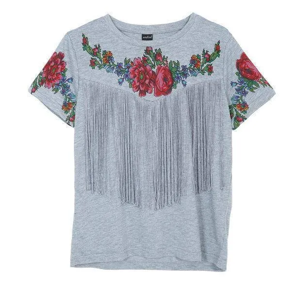 Tassel Embroidery Tshirt with movement