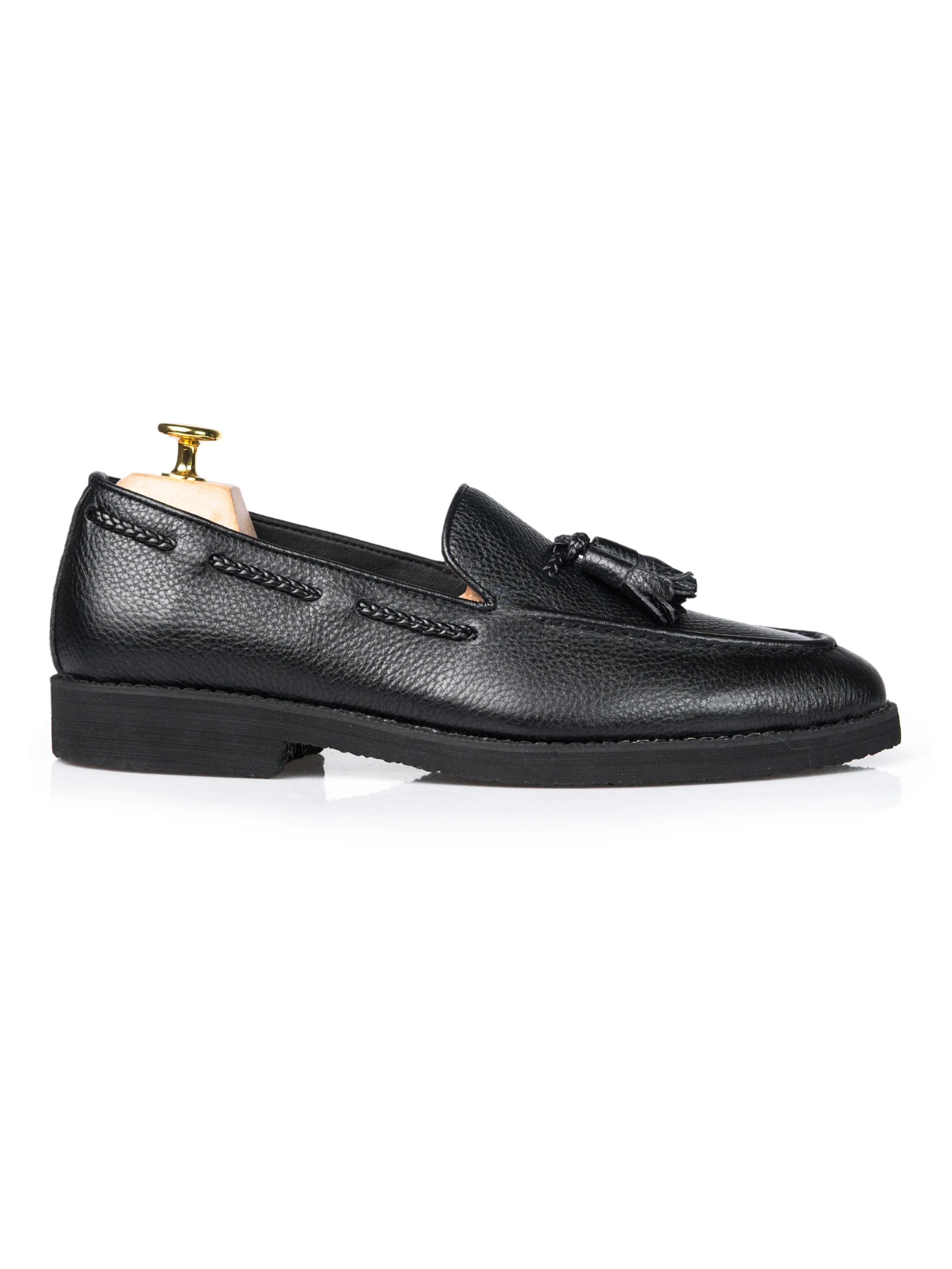 Tassel Loafer - Black Pebble Grain Leather (Crepe Sole)