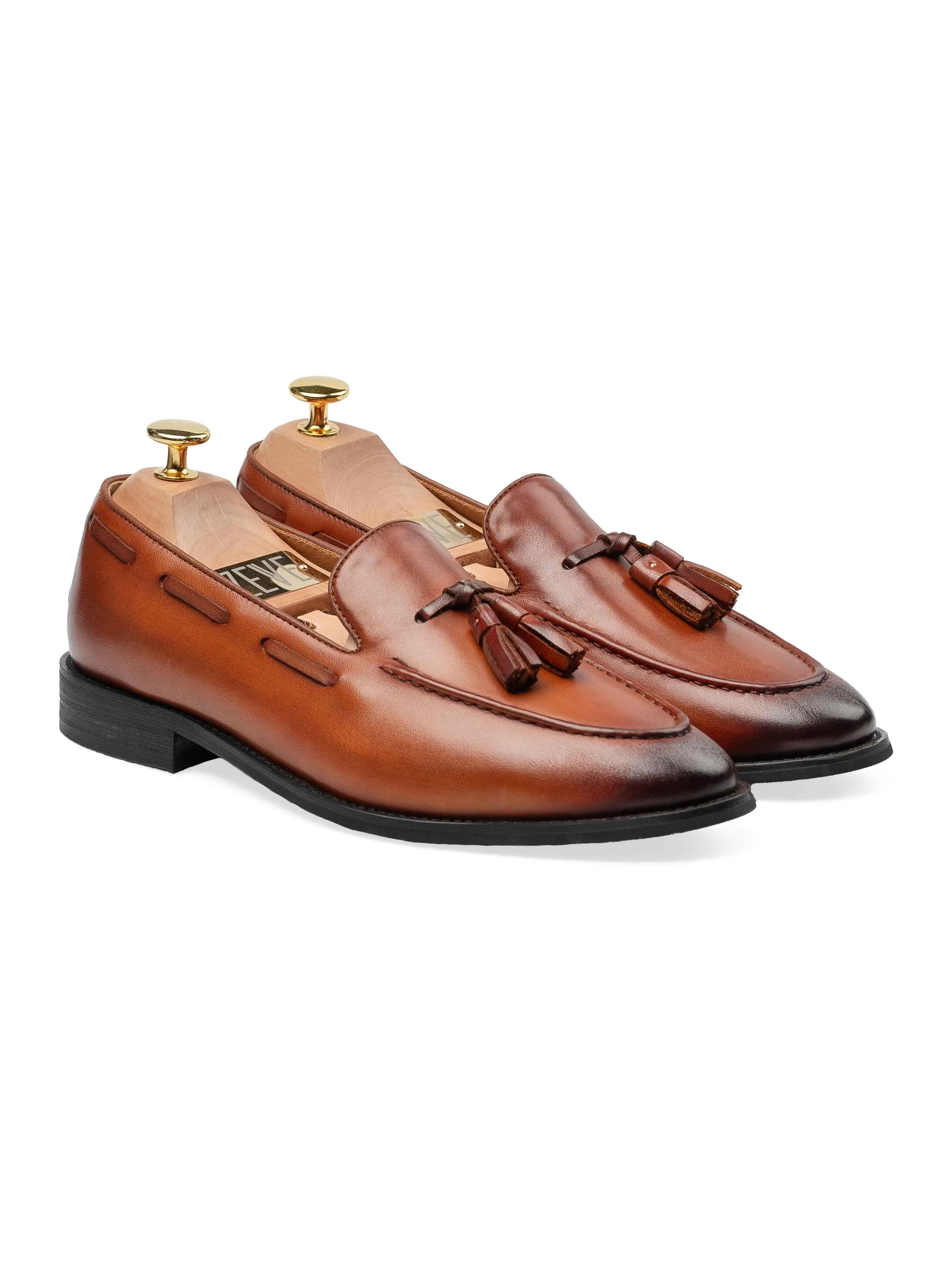 Tassel Loafer - Cognac Tan (Hand Painted Patina)