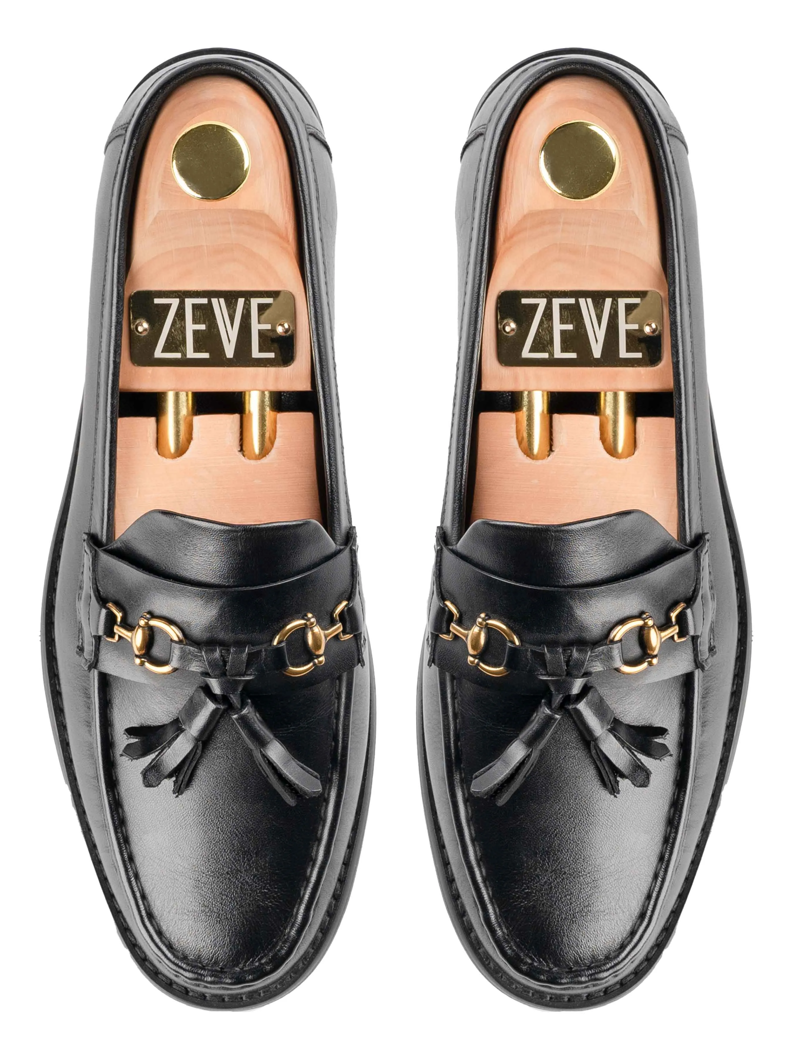 Tassel Moccasin Buckle Loafer  - Solid Black Leather