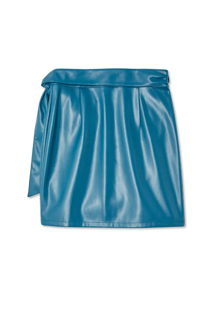 Teal Vegan Leather Mini Jaspre Skirt Petite