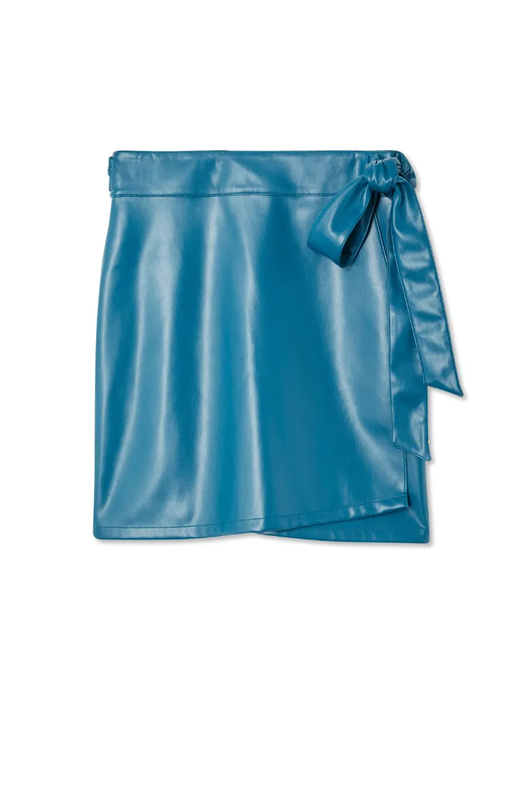 Teal Vegan Leather Mini Jaspre Skirt Petite