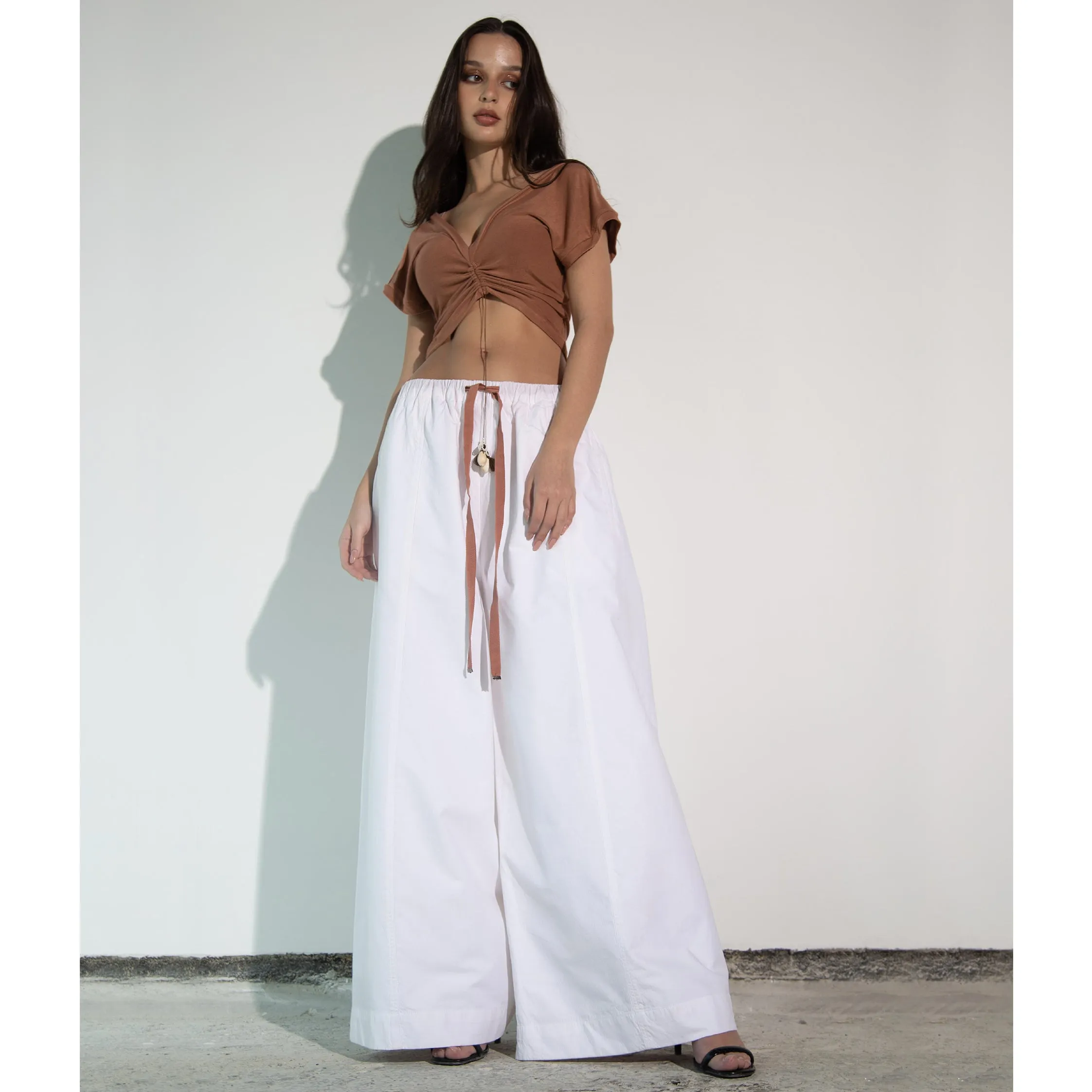 Terracotta Modal Soft Jersey Ruched Tee with Tassel