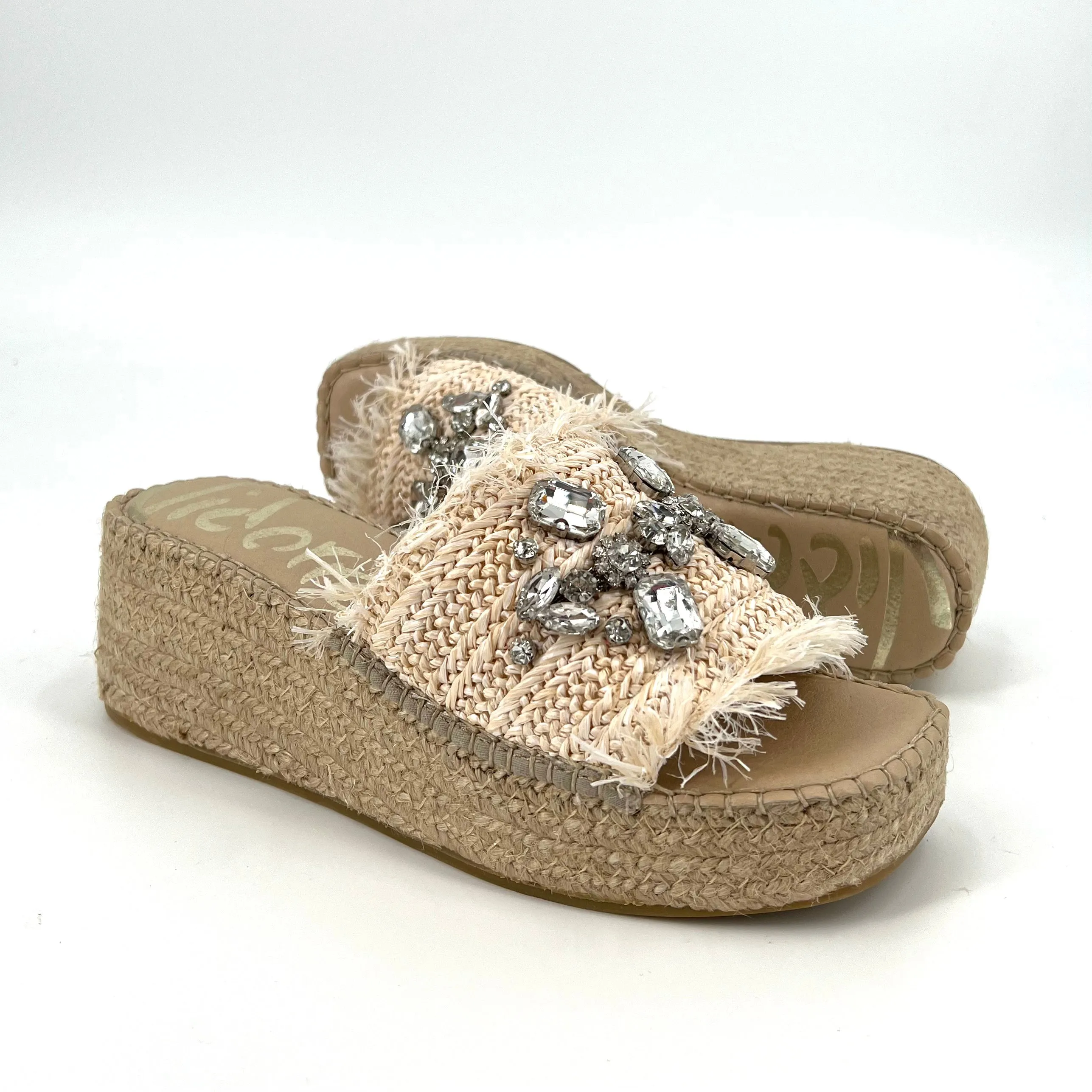 The Crystal Bit Raffia Slide Espadrille Sandal in Natural