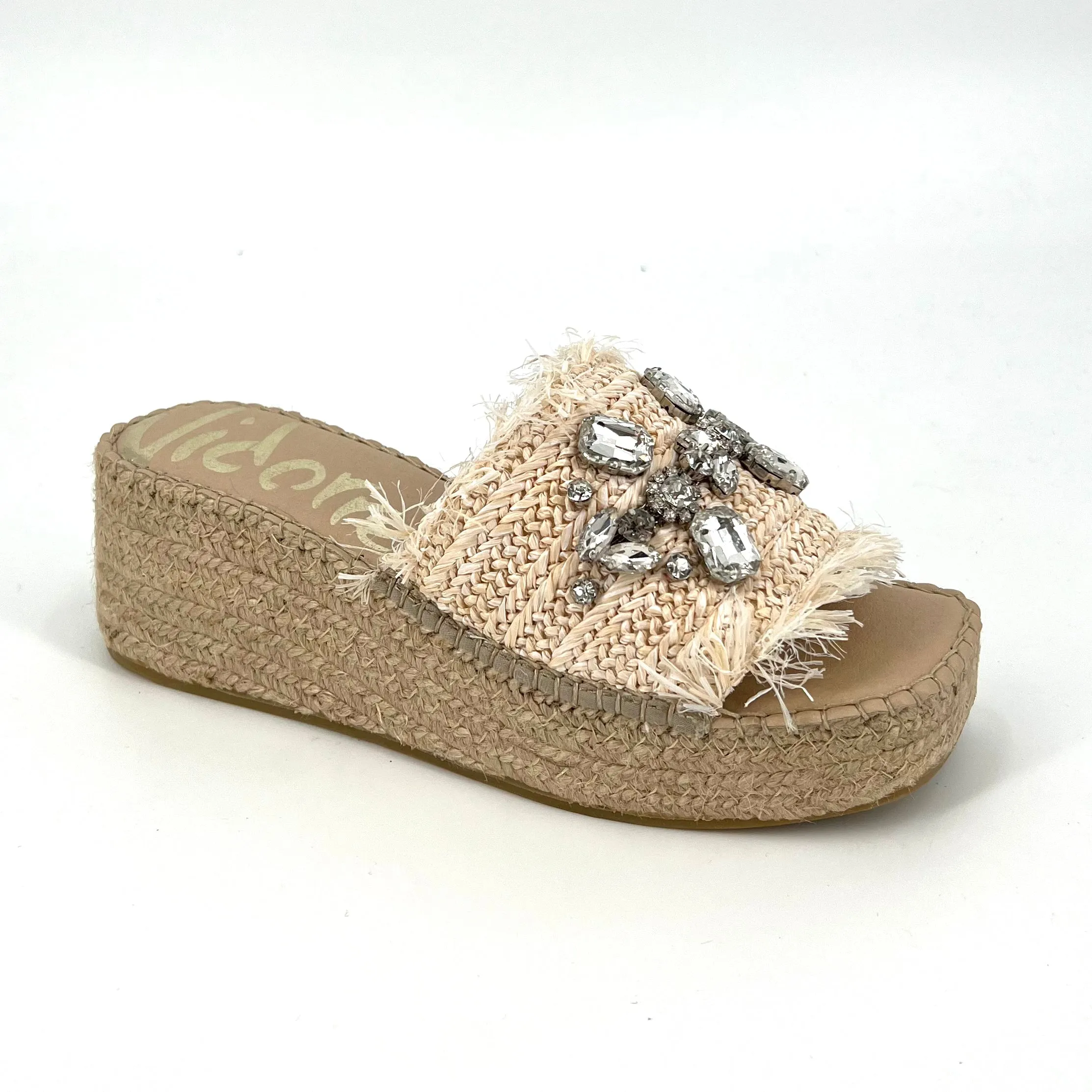 The Crystal Bit Raffia Slide Espadrille Sandal in Natural