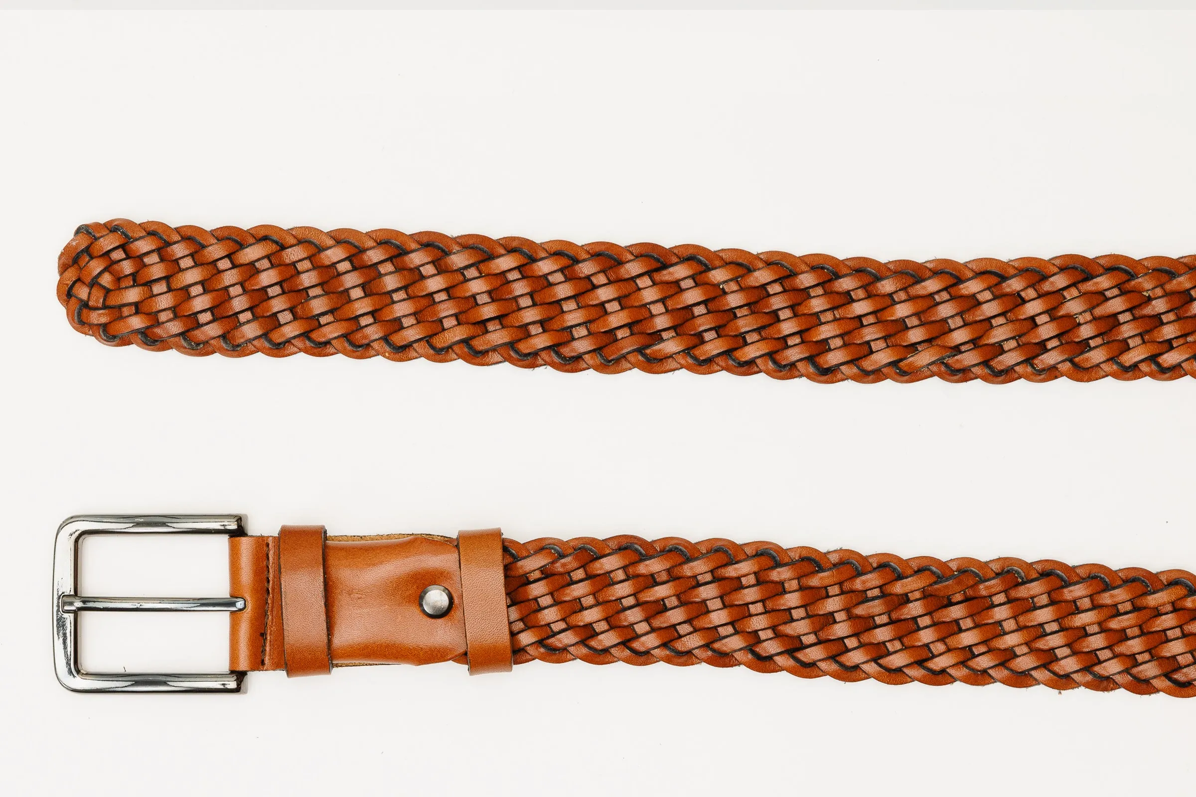 The Grand Woven Tan Color Leather Belt