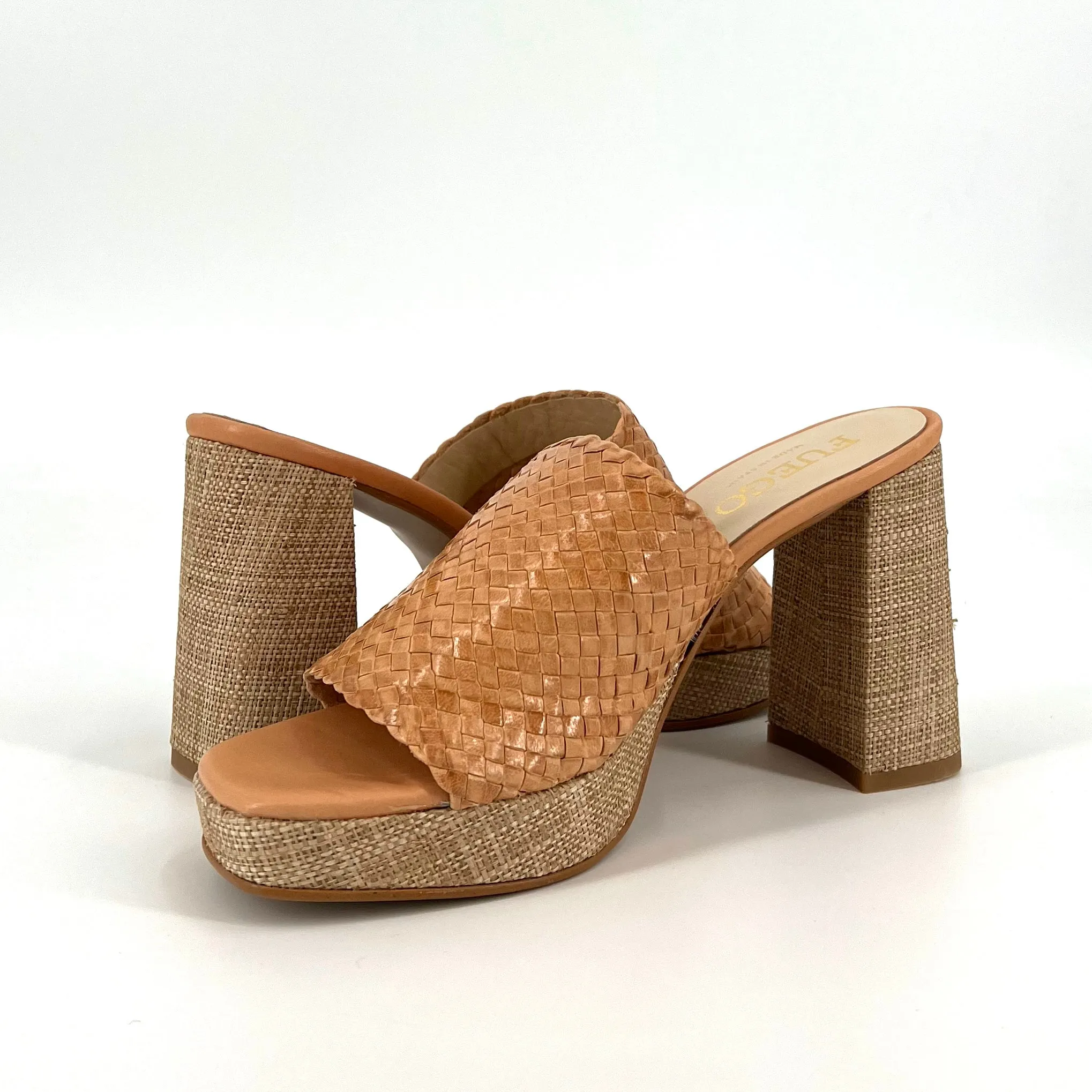 The Woven Platform Slide Sandal in Luggage