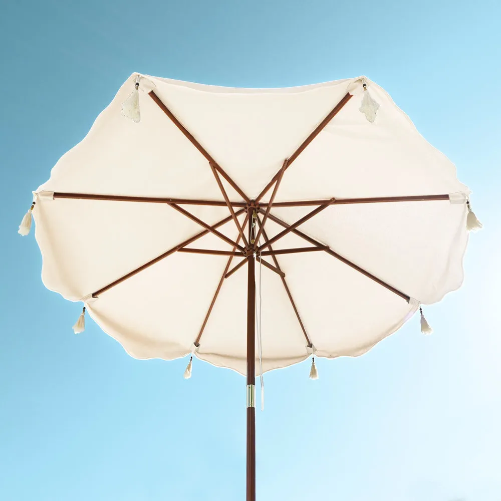 TheLAShop 7 ft 8-Rib Wood Patio Umbrella with Fringe Boho 5-10yr