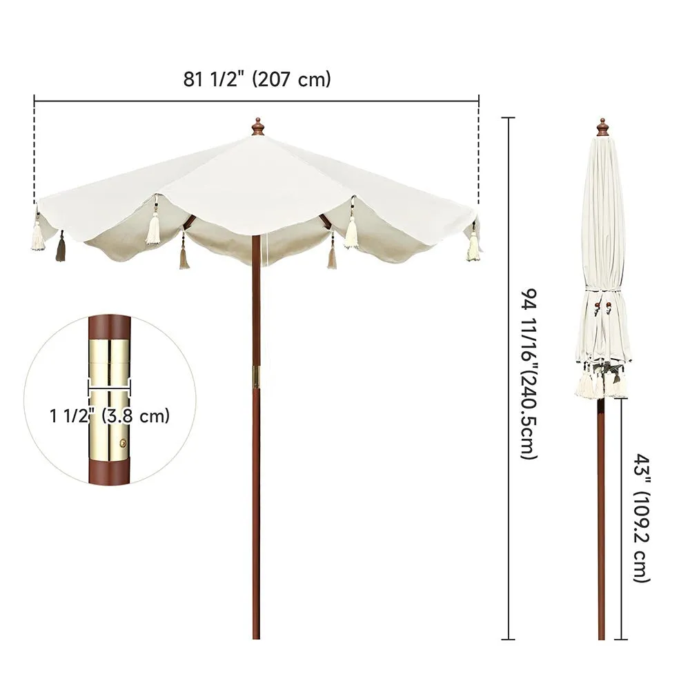 TheLAShop 7 ft 8-Rib Wood Patio Umbrella with Fringe Boho 5-10yr