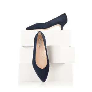 Tilda Extra-Wide Fit Kitten Heels - Navy Suede