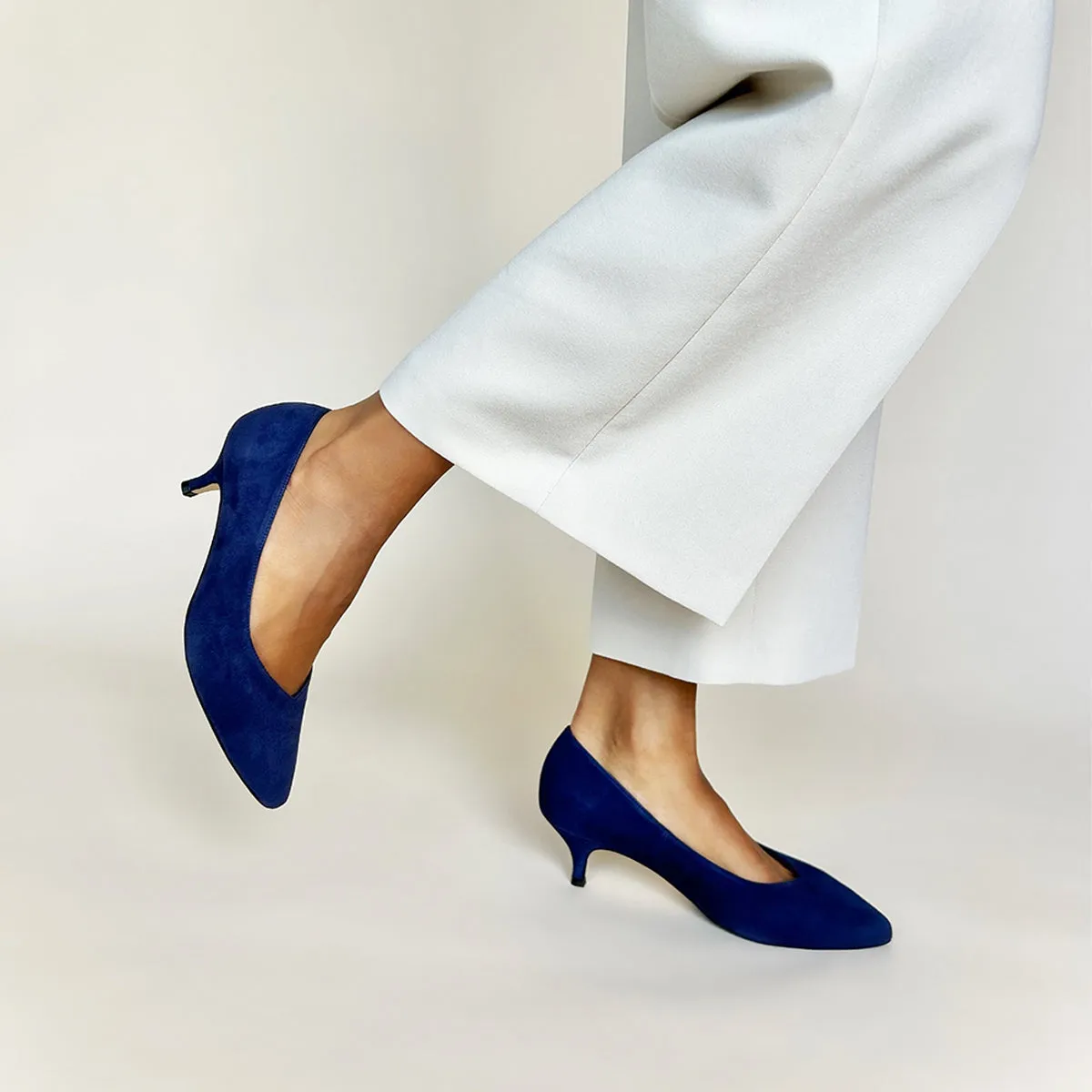 Tilda Extra-Wide Fit Kitten Heels - Navy Suede