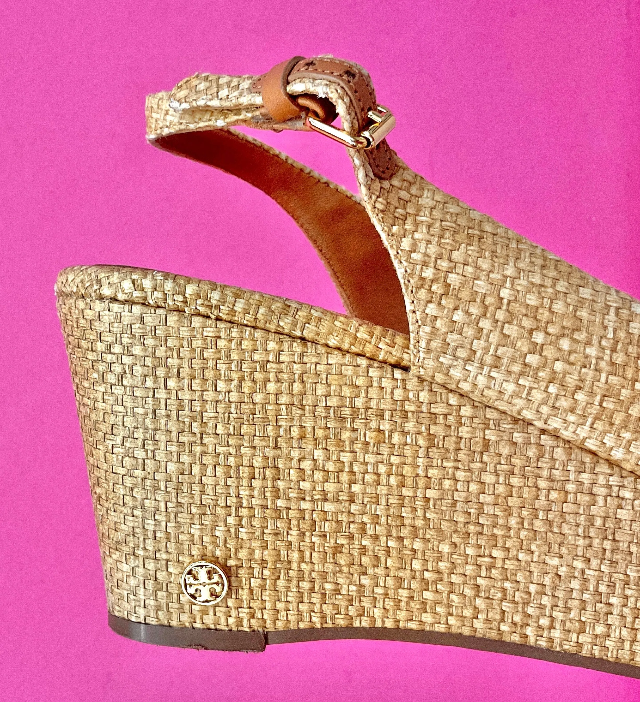 TORY BURCH ROSALIND WOVEN SLINGBACK WEDGE - 8.5