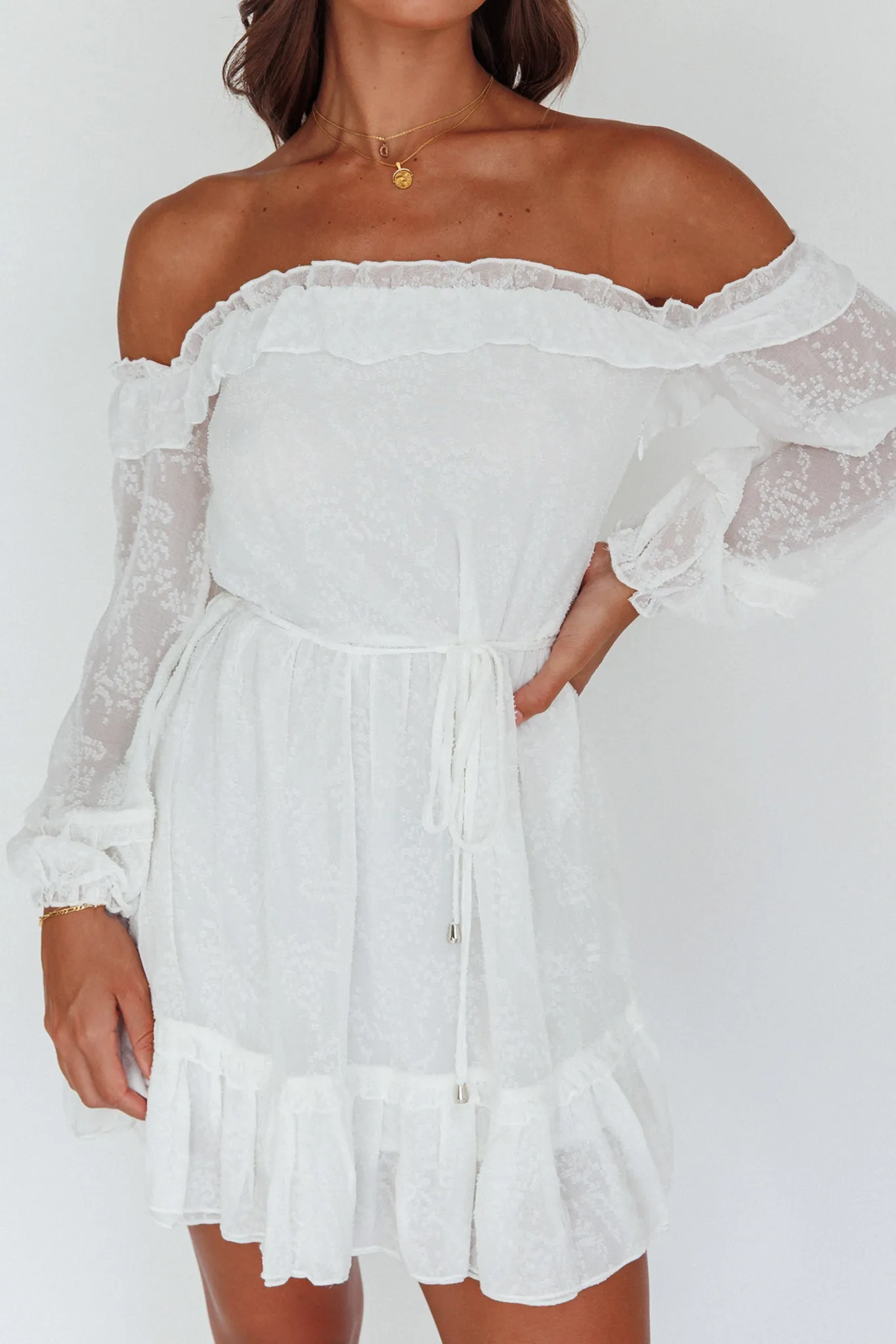 Tracee Bardot Lace Mini Dress White