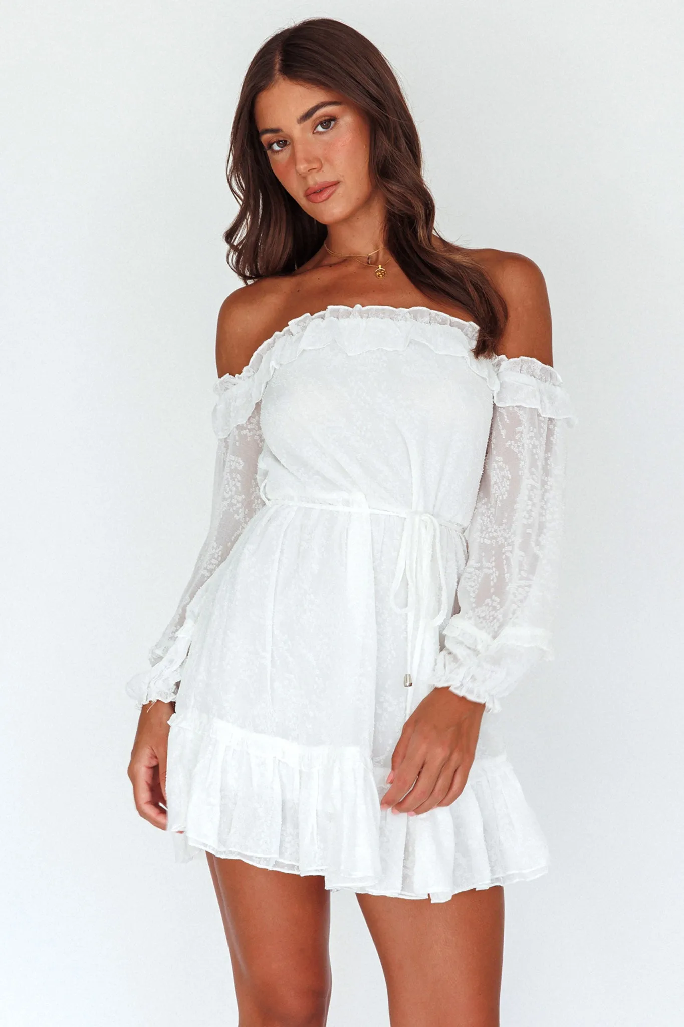 Tracee Bardot Lace Mini Dress White