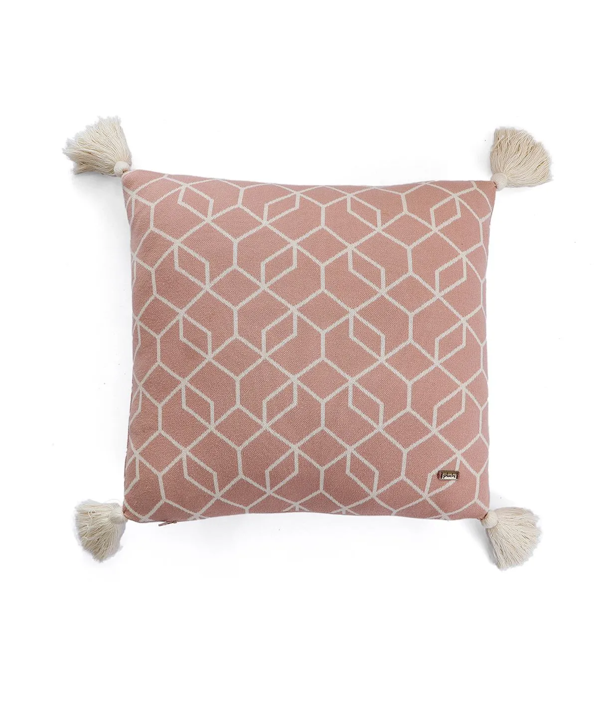 Trellis Cotton Knitted Decorative Blush Pink & Natural Color 16 x 16 Inches Cushion Cover