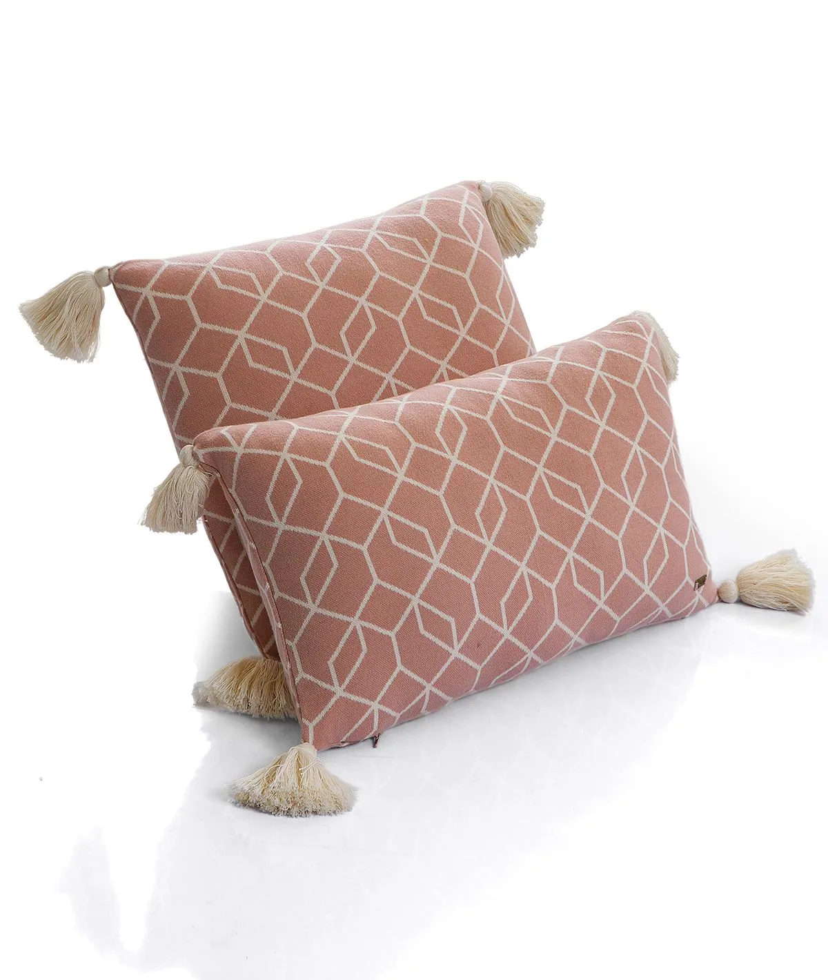 Trellis Cotton Knitted Decorative Blush Pink & Natural Color 16 x 16 Inches Cushion Cover