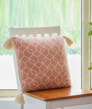 Trellis Cotton Knitted Decorative Blush Pink & Natural Color 16 x 16 Inches Cushion Cover