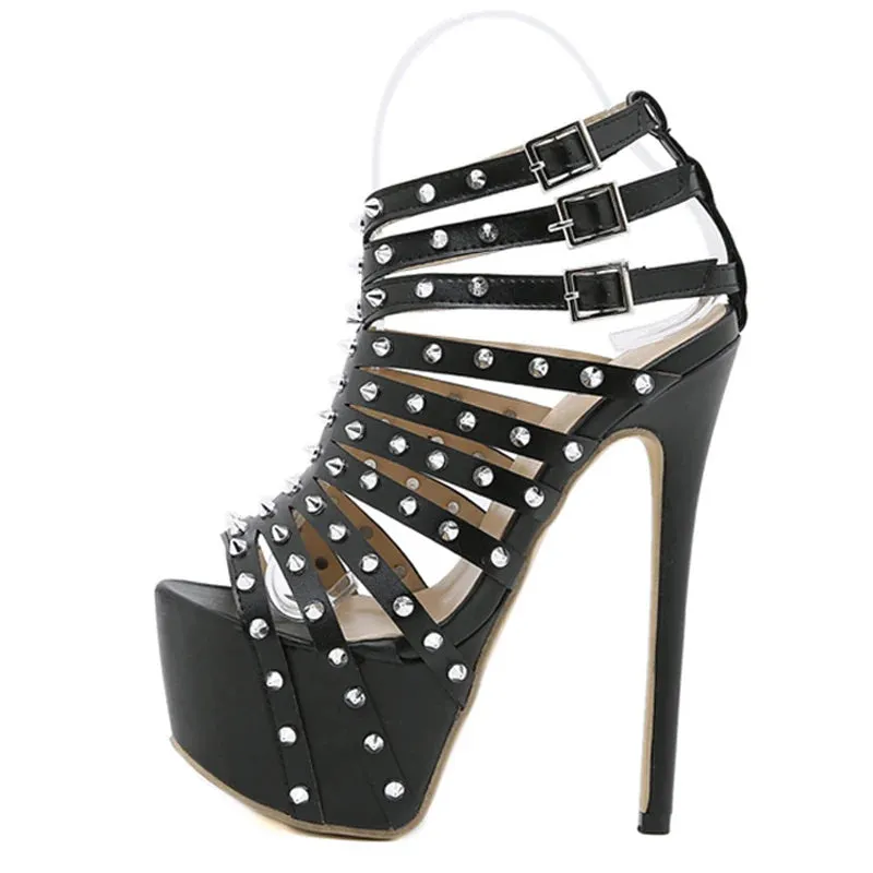 Trendy Black Fashion Rivet Peep Toe Heels