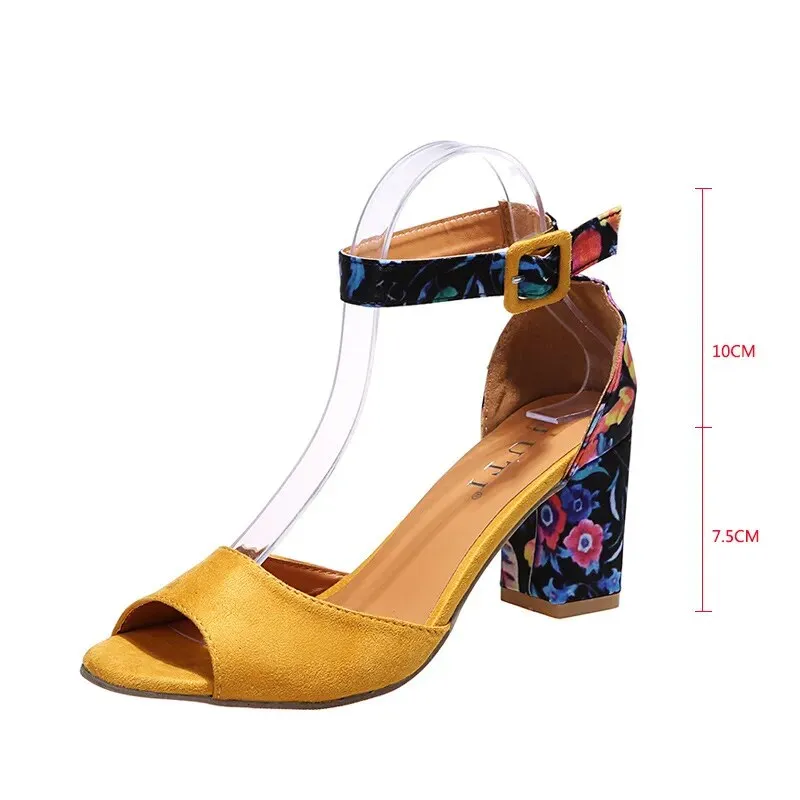 Trendy Flower Print High Peep Toe Ankle Strap Heels