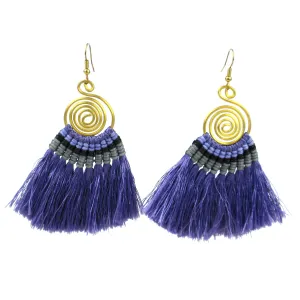 Tribal Spiral Tassel Earrings Lavender Global Groove