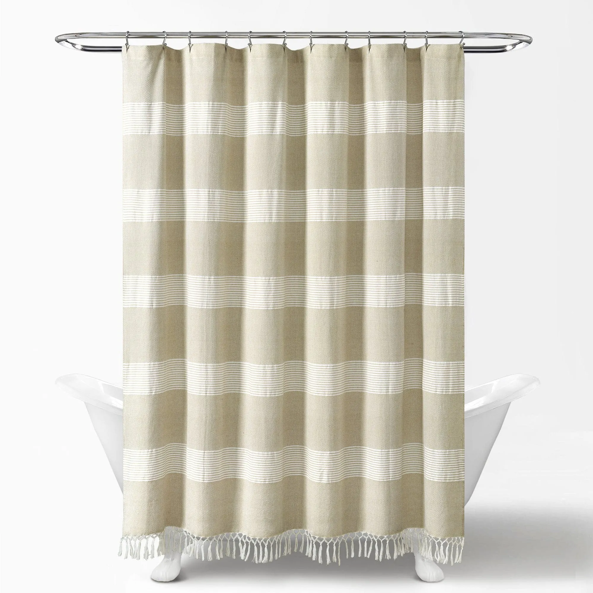 Tucker Stripe Yarn Dyed Knotted Tassel Shower Curtain