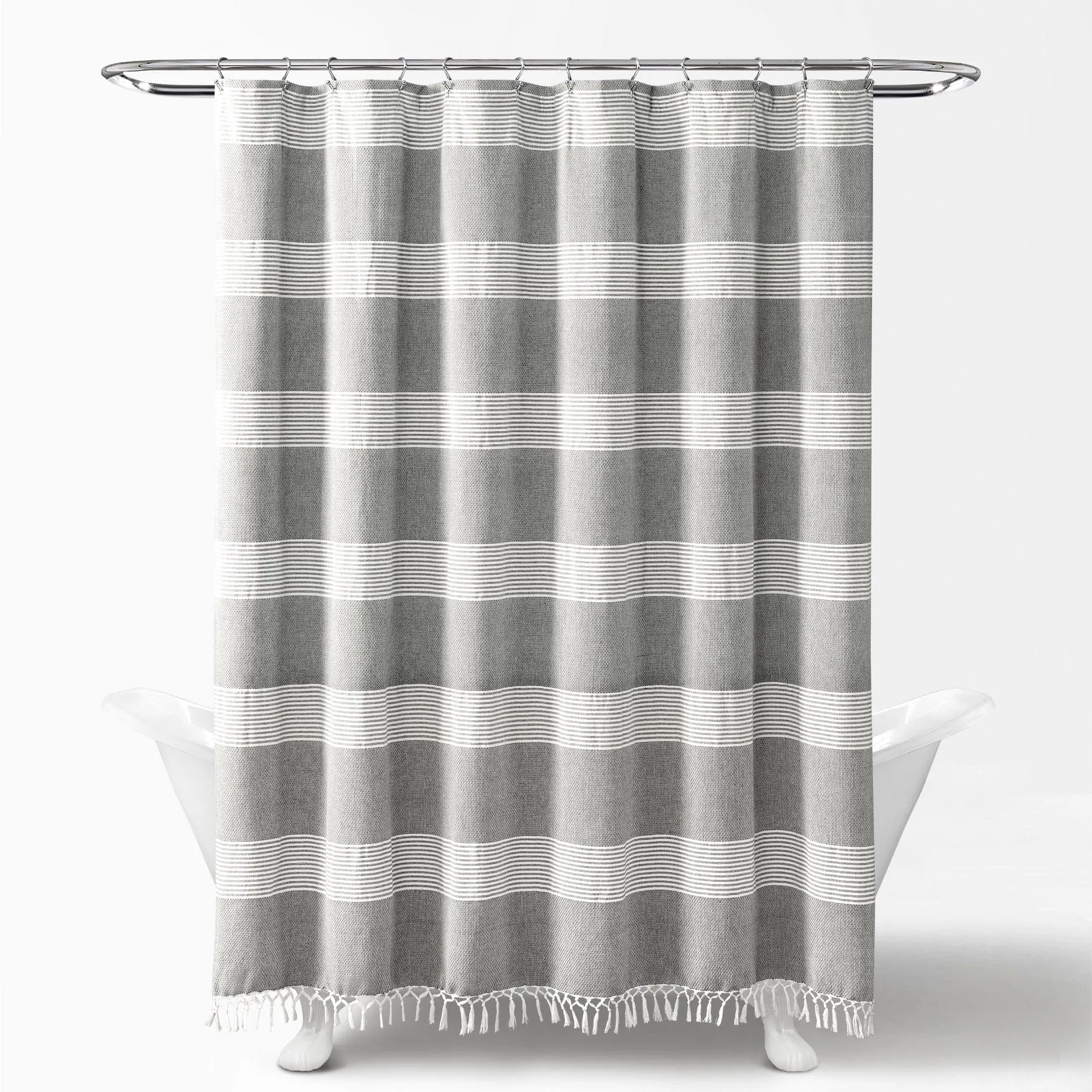 Tucker Stripe Yarn Dyed Knotted Tassel Shower Curtain